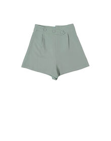 Fine High Waist Cut Triple Button Short Pants (Grey Green)